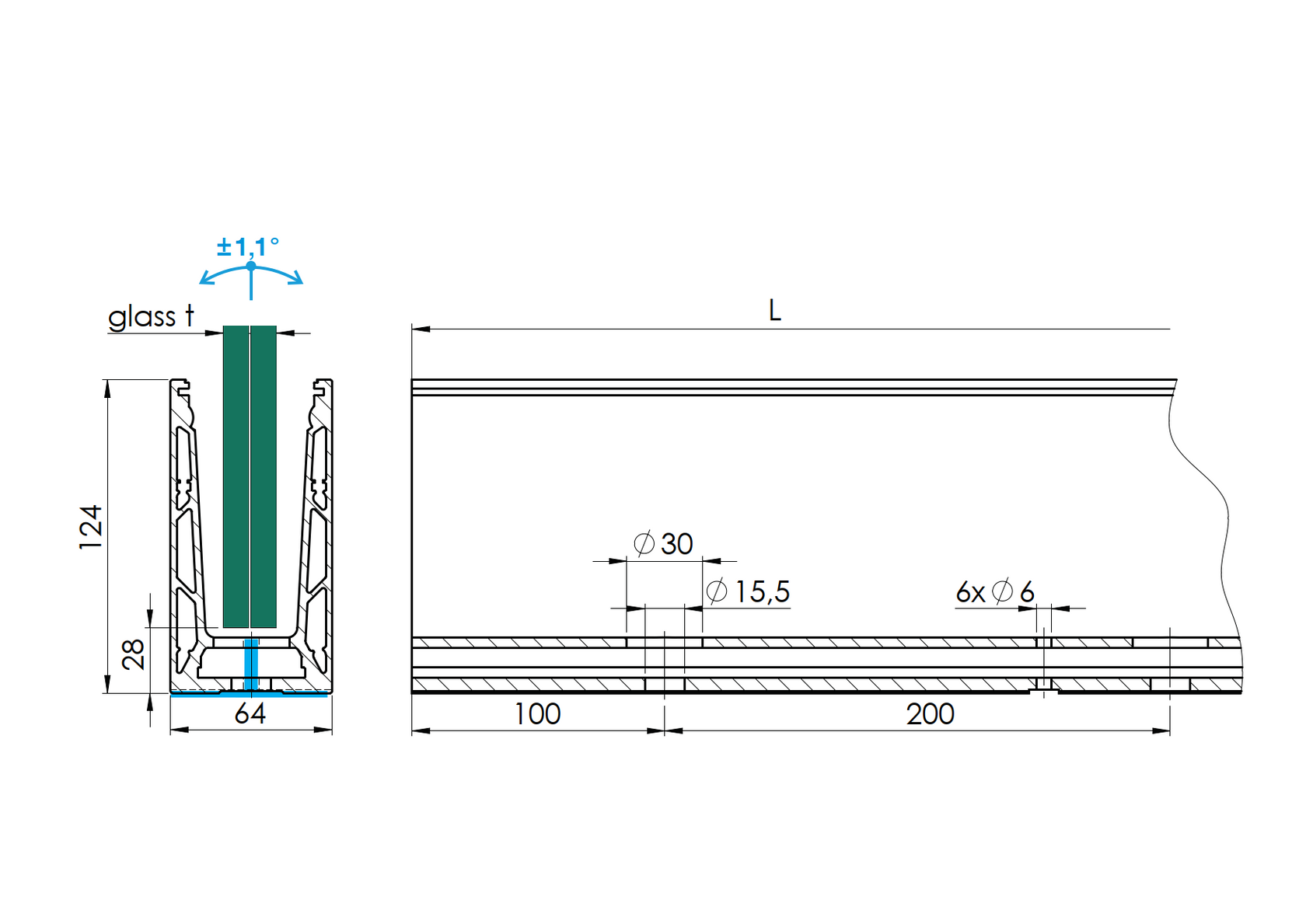 Celosklenené zábradlie-profil dutý-vrchné kotvenie
