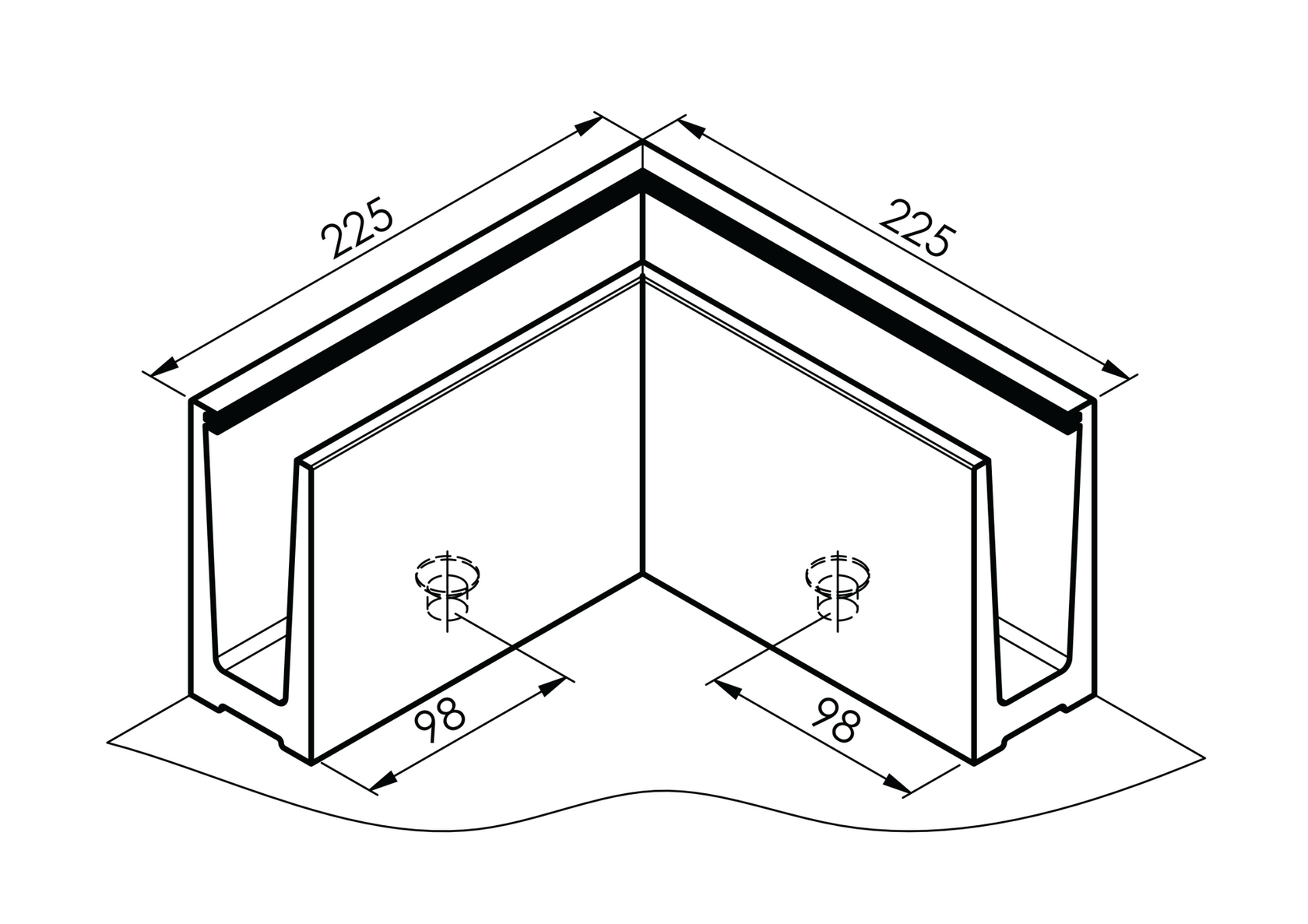 Celosklenené zábradlie-roh. profil-vrchné kotvenie
