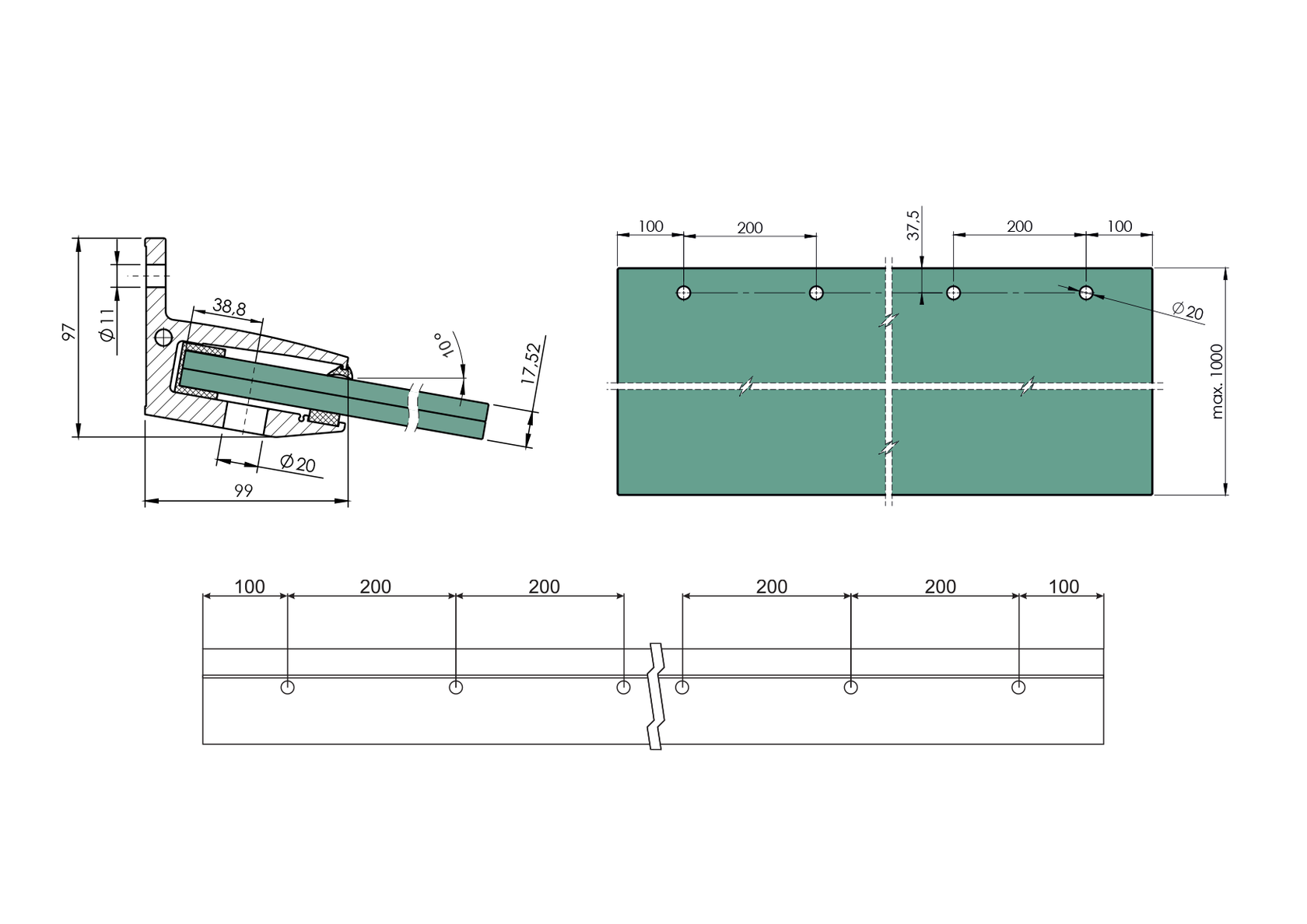 Sklenená strieška hliník profil +10°