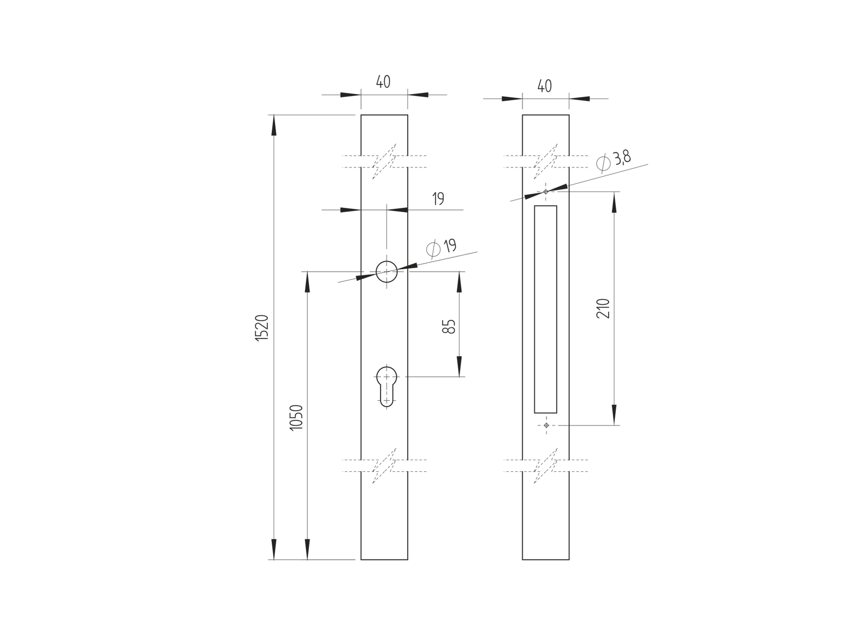 Zámková krabica k zámku B8/30-20x85, 40x40x1500