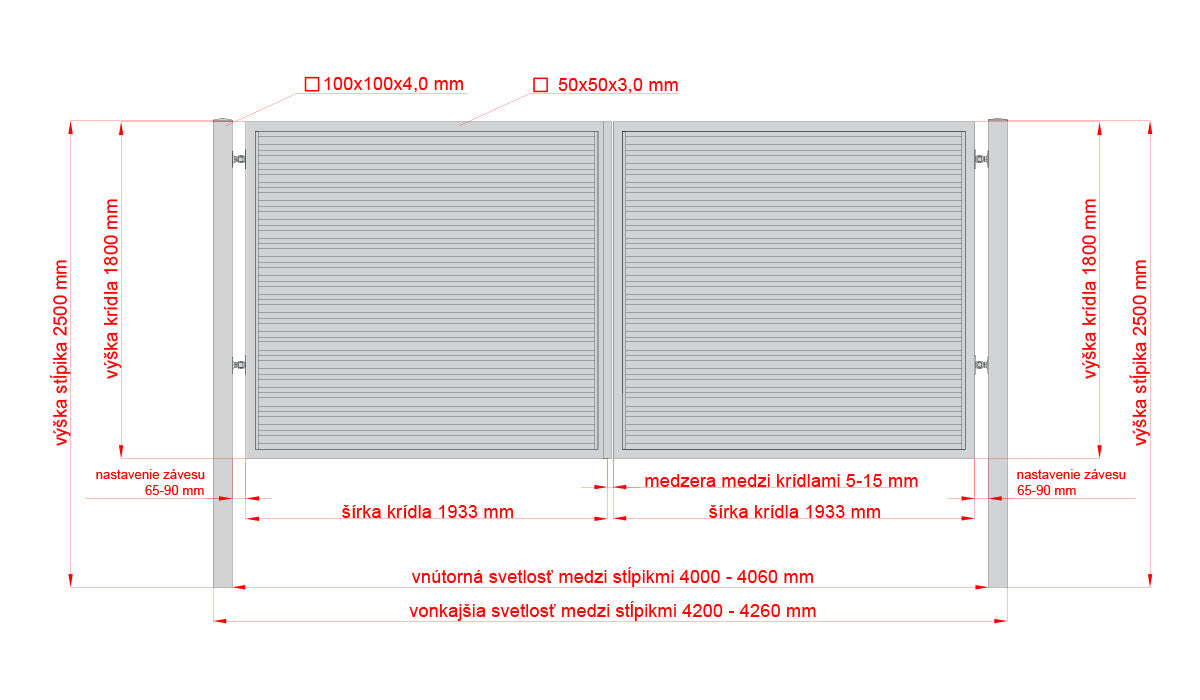 Brána hliníková 2kr. 4000x1800mm lamela antracit
