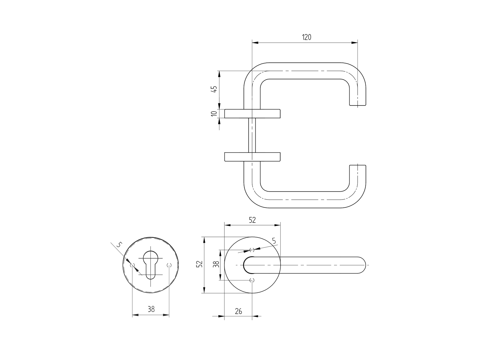 Kľučka so štítkom - pár, AISI 304, K320
