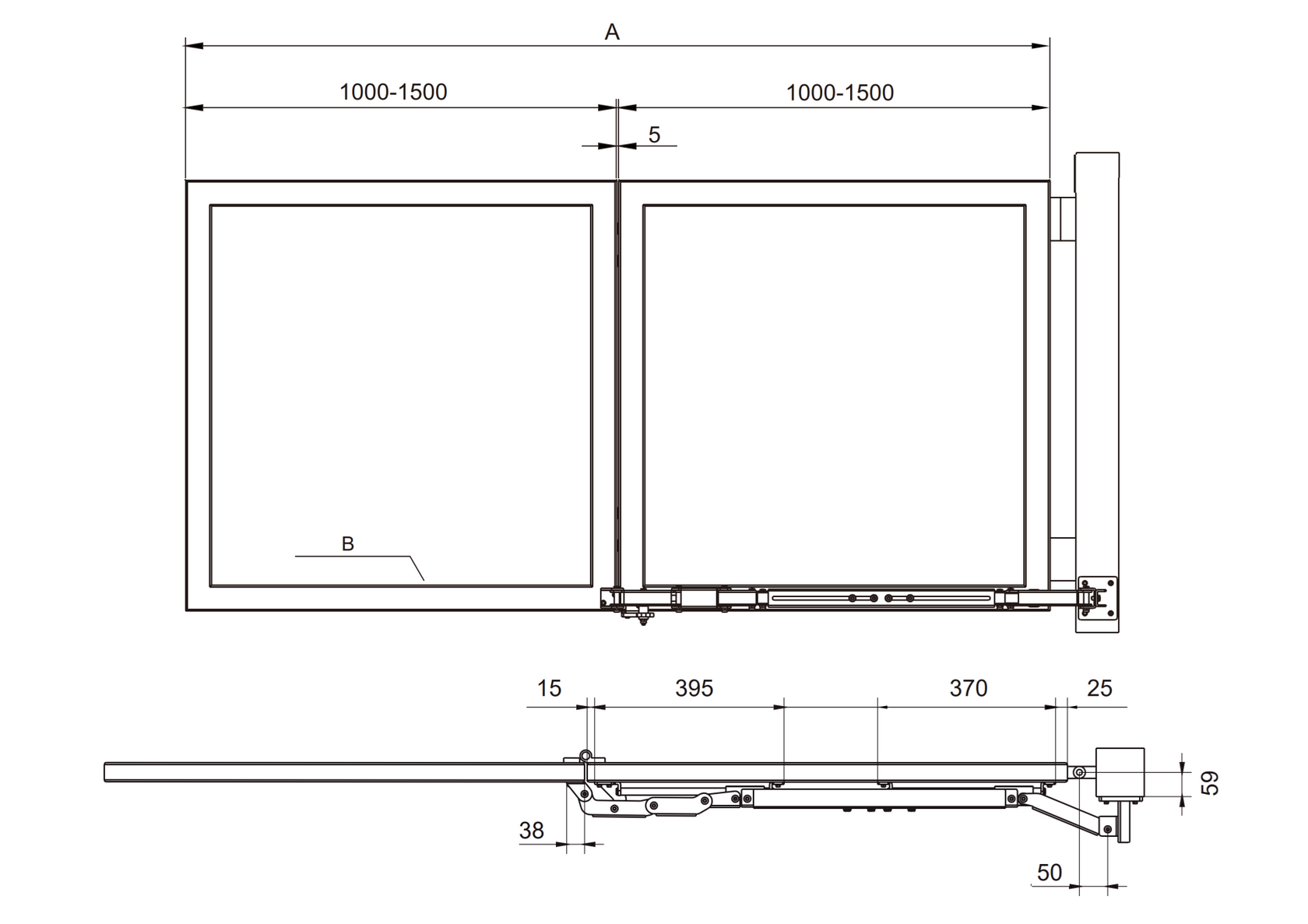 Skladací mechanizmus pre krídlové brány - pravý