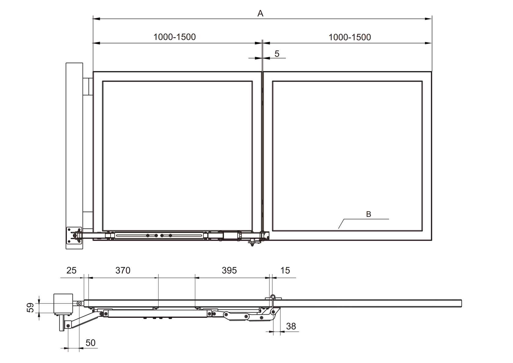 Skladací mechanizmus pre krídlové brány - lavý