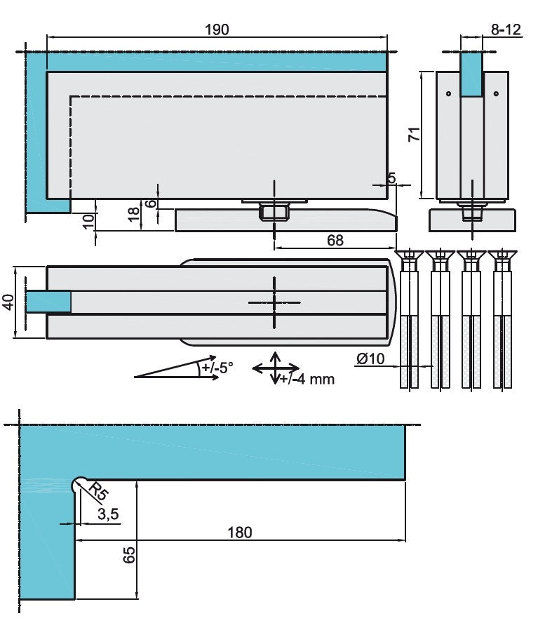 Hydraulicky samozatvárač AISI304, 190x89x40mm