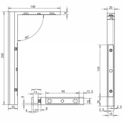 Stabilizačný uholník sklo-stena 25 x 14 cm