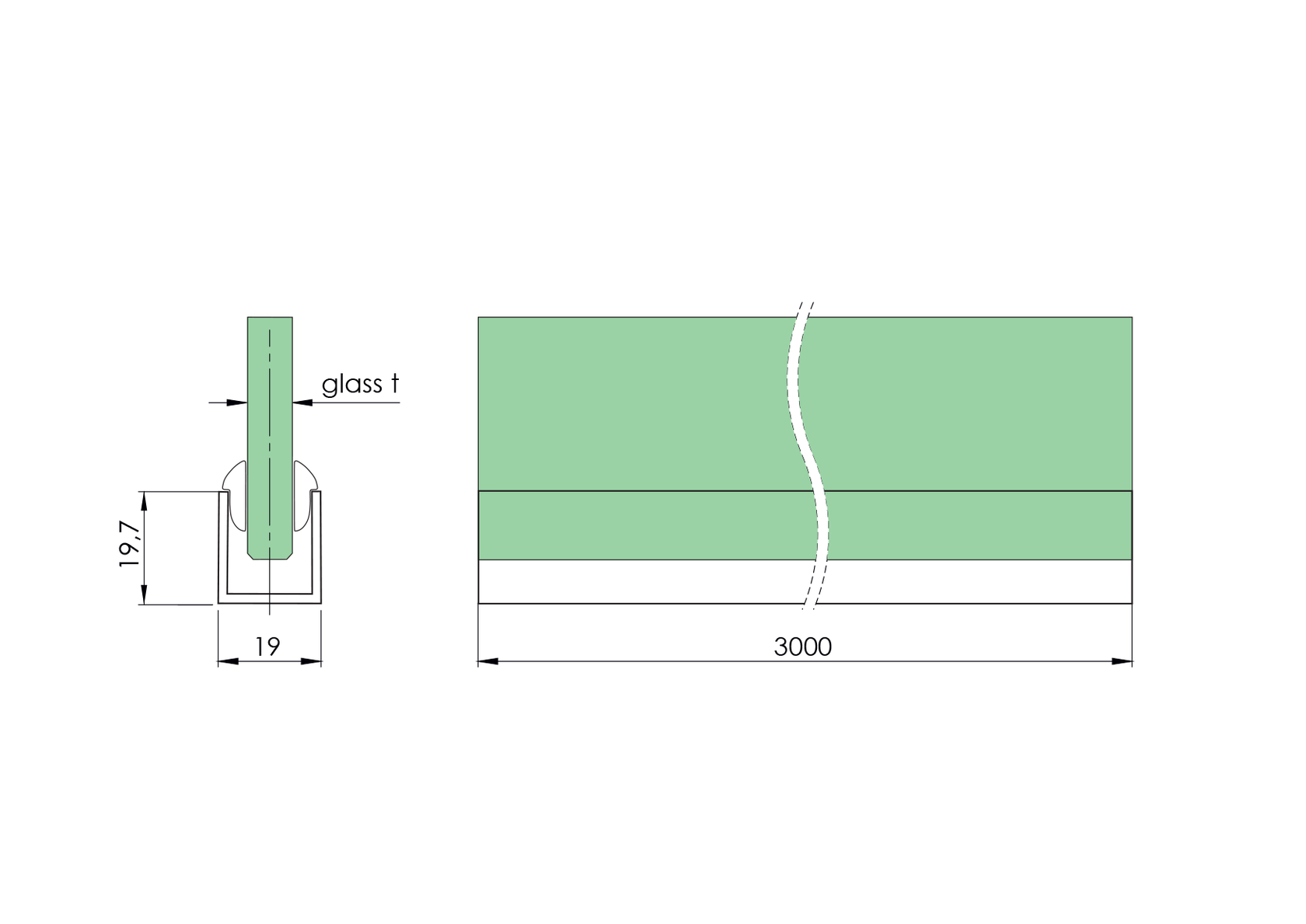 Zasklenie pevné - profil U 20x19x1,5
