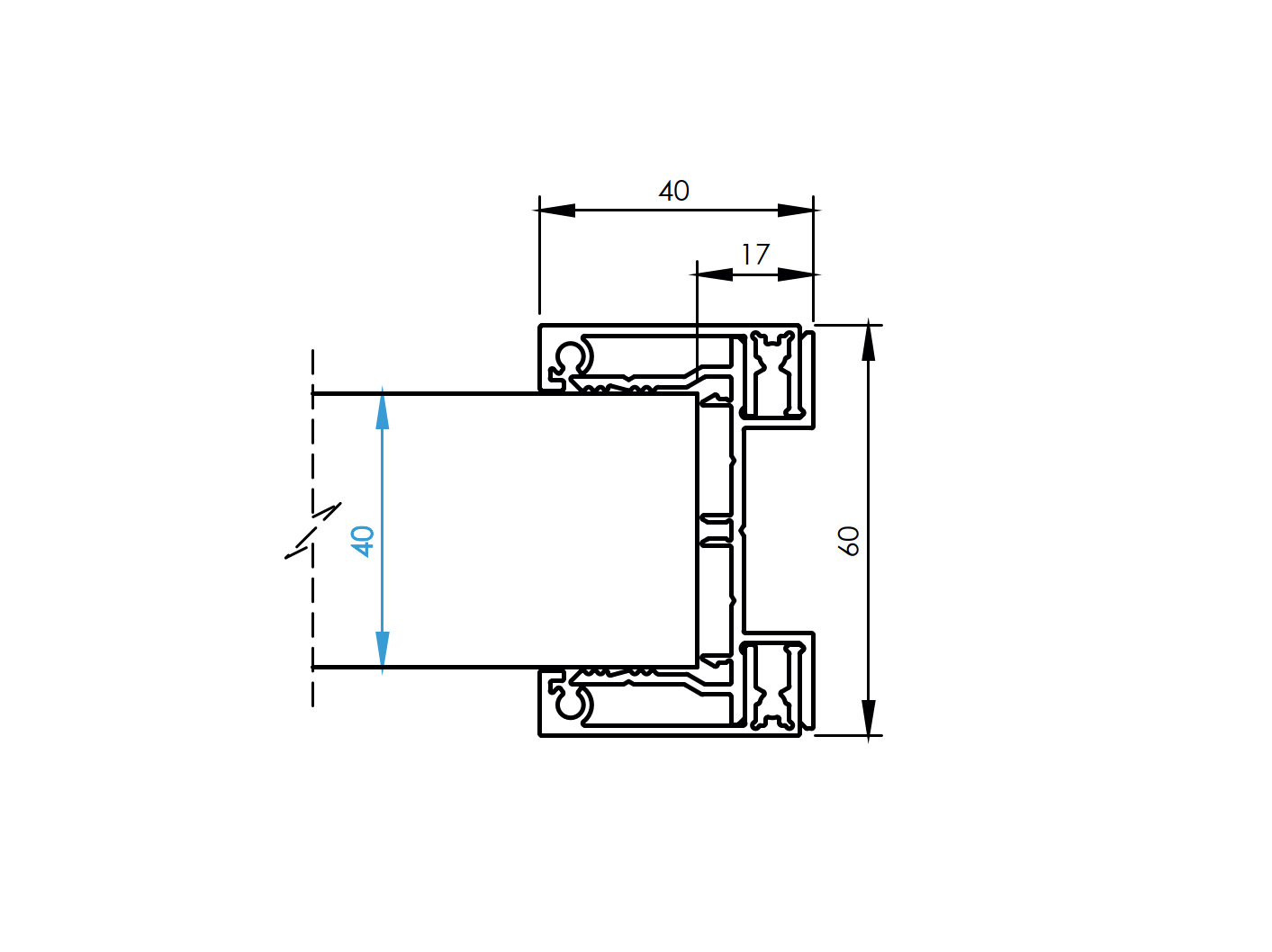 Hliníkový adaptér 60x40-1200mm pre žalúzie do 40mm R7016