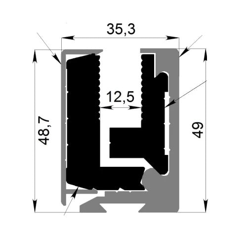 Svorkový al profil-3m s krycou lištou H50
